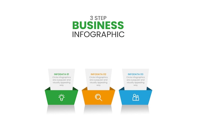 Modello di infografica aziendale Timeline con etichetta a 3 passaggi e icone di marketing
