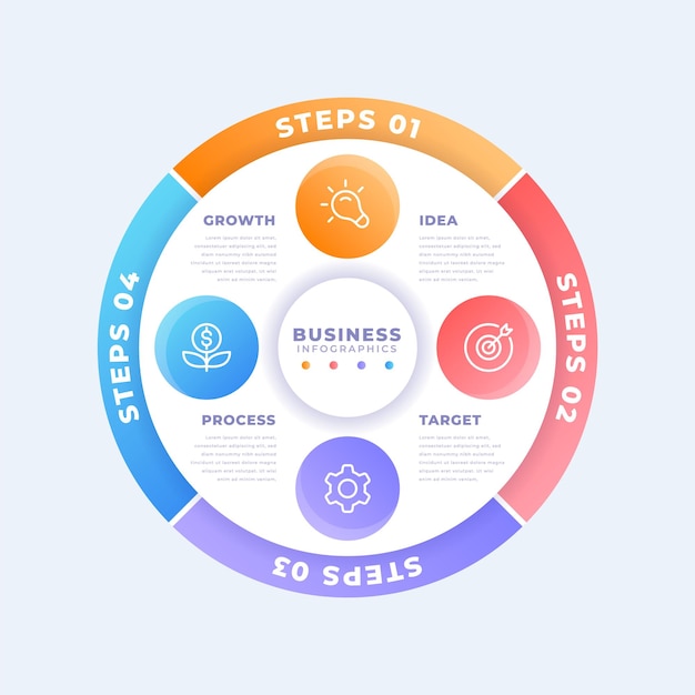 Modello di infografica circolare aziendale professionale con quattro passaggi o opzioni