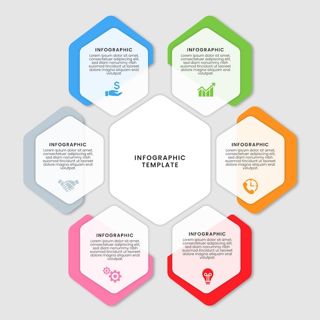 Modello di infografica esagonale semplice