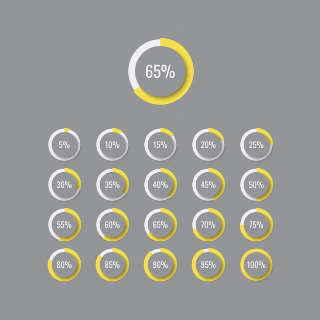 Modello di infografica grafico a torta su sfondo grigio. Visualizzazione moderna dei dati aziendali con testo