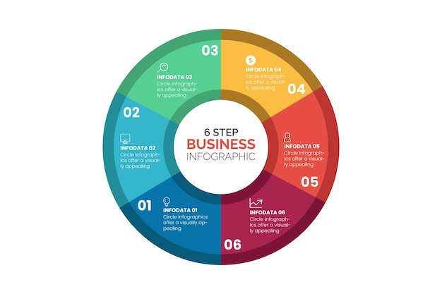 Modello di infografica grafico circolare con 6 opzioni per le presentazioni