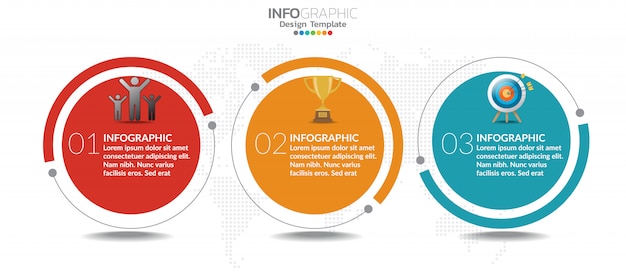 Modello di infografica grafico Timeline con 3 passaggi o opzioni.