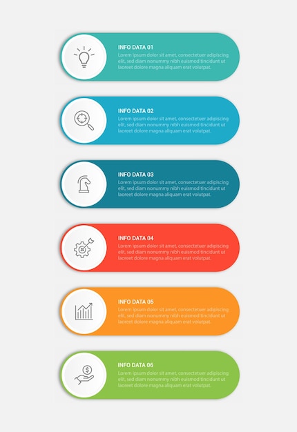 Modello di infografica in 6 passaggi con 6 opzioni Diagramma di flusso che può essere utilizzato per i dati dei rapporti aziendali
