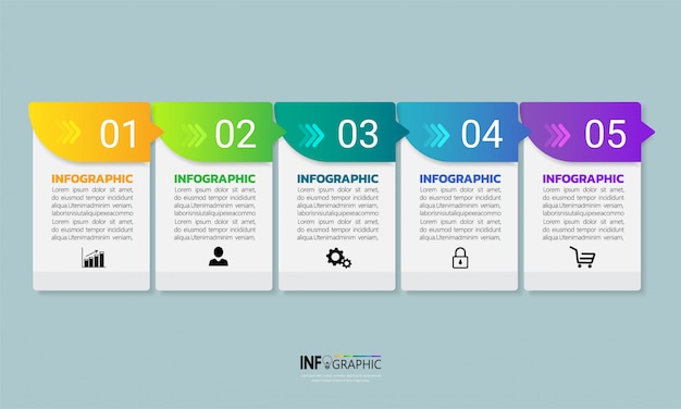 Modello di infografica in cinque passaggi