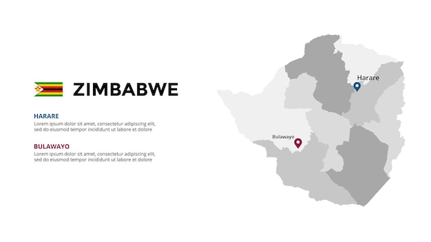 Modello di infografica mappa vettoriale dello Zimbabwe Presentazione diapositiva Paese africano