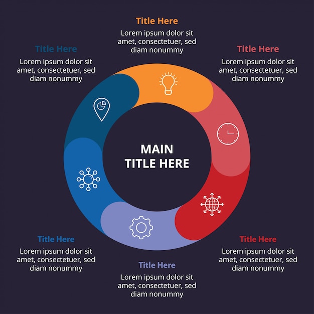 Modello di infografica piatto scuro con composizione di cerchio