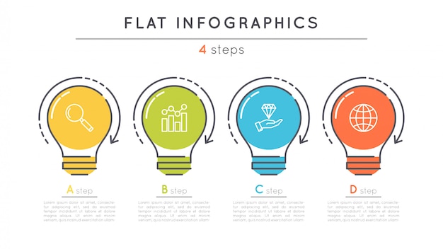 Modello di infografica timeline di passaggi piatti.
