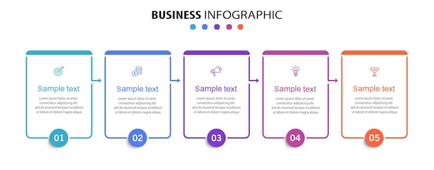 Modello di infografica vettoriale aziendale con 5 opzioni o passaggi