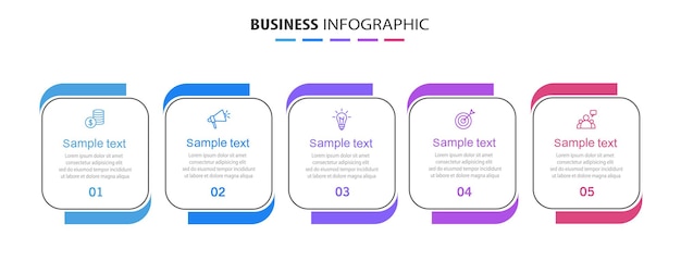 Modello di infografica vettoriale aziendale in 5 passaggi