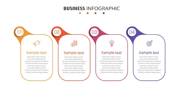 Modello di infografica vettoriale con 4 passaggi per le imprese