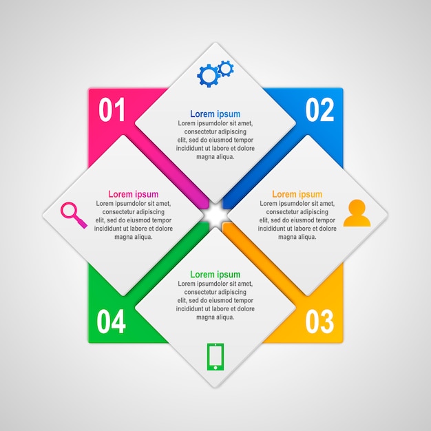 Modello di infographics di vettore con quattro opzioni in stile design materiale.