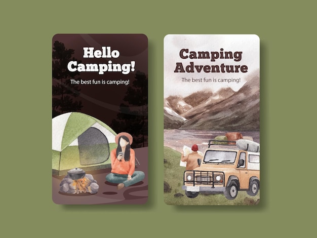 Modello di Instagram con concetto di camper felice