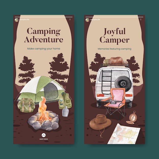Modello di Instagram con concetto di camper felice