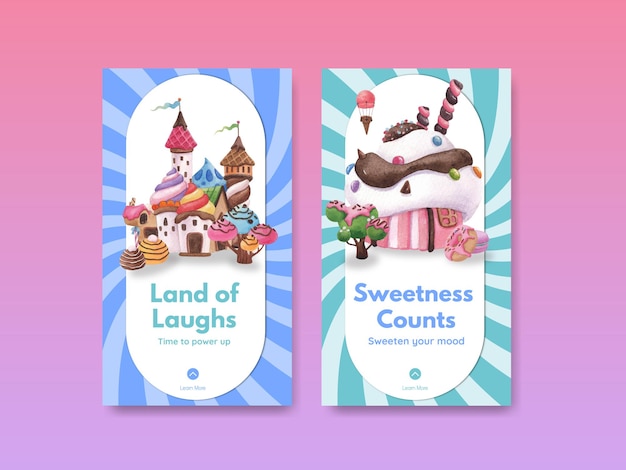 Modello di Instagram con illustrazione dell'acquerello di candy land concept design