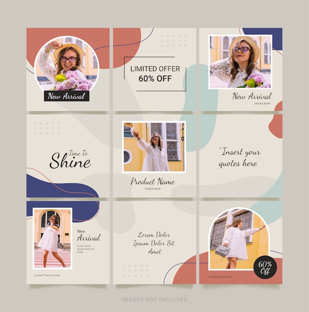 Modello di Instagram Post Fashion Women. Puzzle dei social media