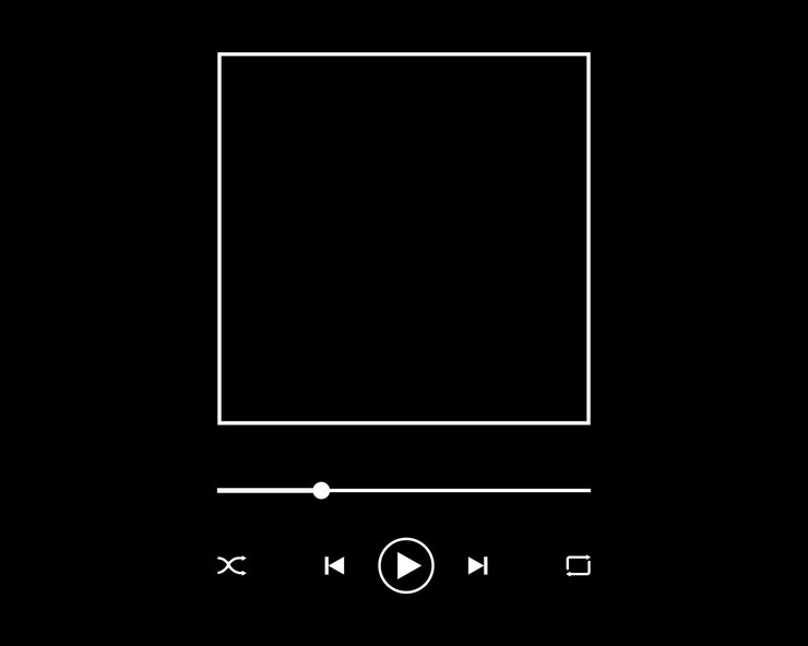 Vettore modello di interfaccia del lettore audio con cornice della copertina dell'album slider progress bar play pause repeat rewind