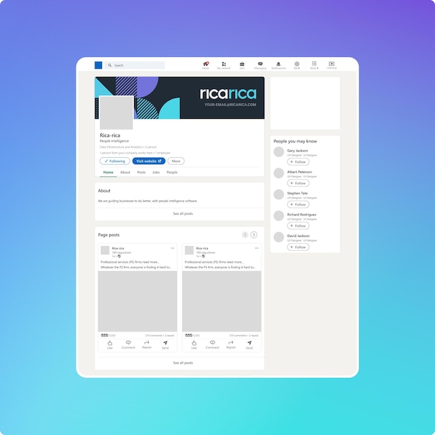 Modello di interfaccia del profilo Linkedin
