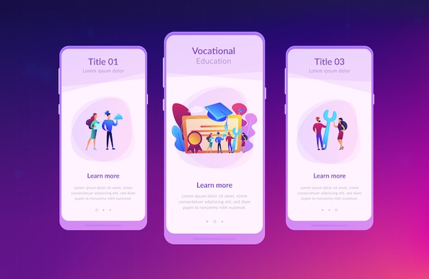 Modello di interfaccia dell'app di istruzione professionale.