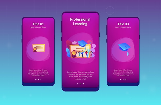 Modello di interfaccia dell'app di istruzione professionale.