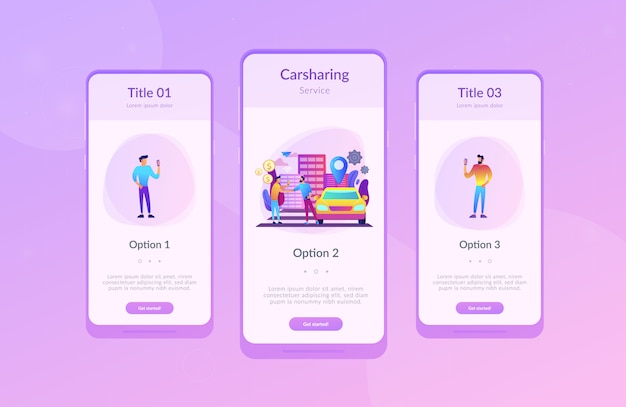 Modello di interfaccia dell'app di servizio di car sharing.