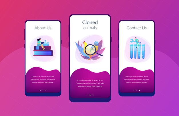 Modello di interfaccia dell'app per animali geneticamente modificato.