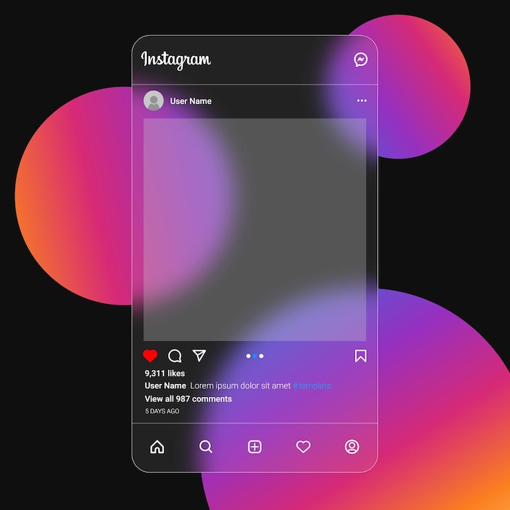 Vettore modello di interfaccia post social media glassmorphism instagram