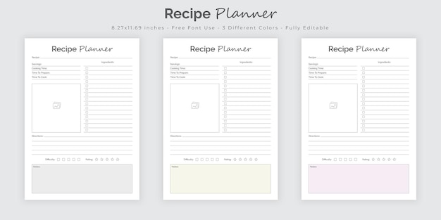 Modello di interior design del diario del pianificatore di ricette e del tracker