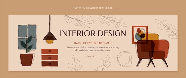 Modello di intestazione twitter di design piatto per interni design