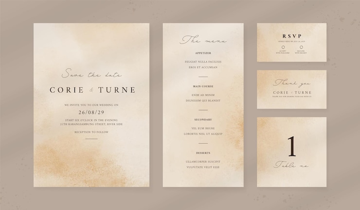 Vettore modello di invito al matrimonio ad acquerello astratto set di articoli di cancelleria per matrimoni carta di lusso e poster stampati