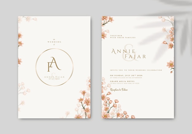 modello di invito al matrimonio con acquerello di fiori vettor premium