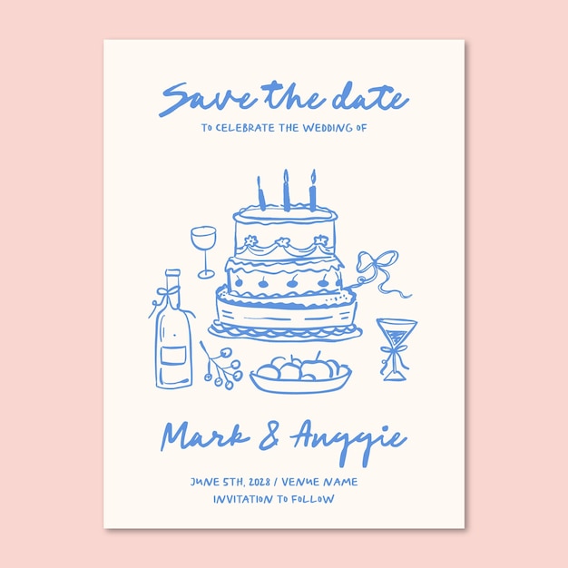 Modello di invito al matrimonio disegnato a mano