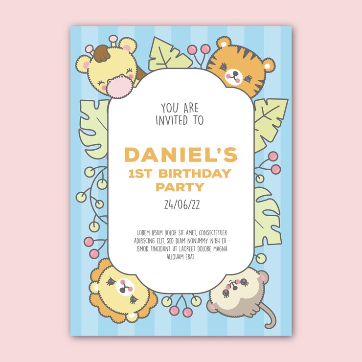 Modello di invito di compleanno per bambini. Premium