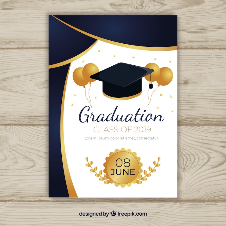 Vettore modello di invito di laurea con design piatto