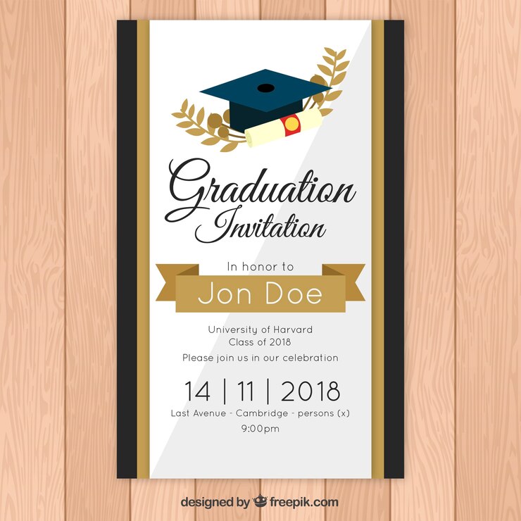 Vettore modello di invito di laurea elegante con stile dorato