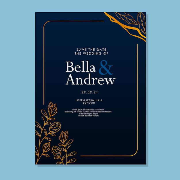 MODELLO DI INVITO DI MATRIMONIO ELEGANTE FLOREALE DISEGNATO A MANO DI LUSSO