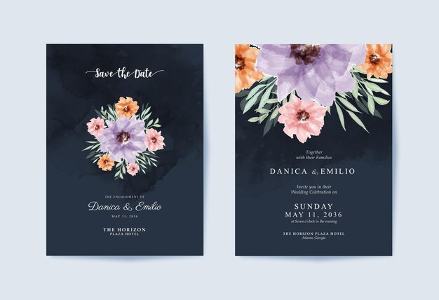 Modello di invito matrimonio elegante con bellissimo bouquet floreale