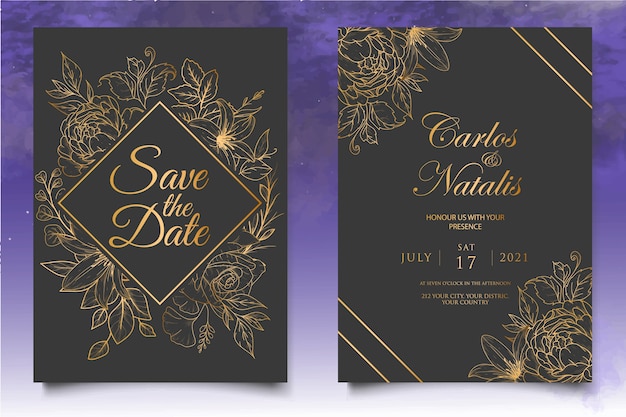 Modello di invito matrimonio floreale vintage elegante