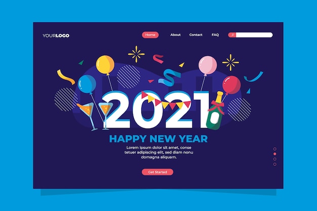 Modello di landing page design piatto nuovo anno