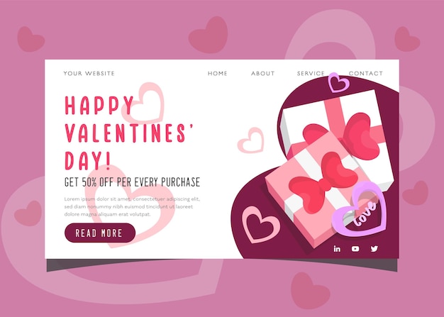 Modello di landing page di San Valentino