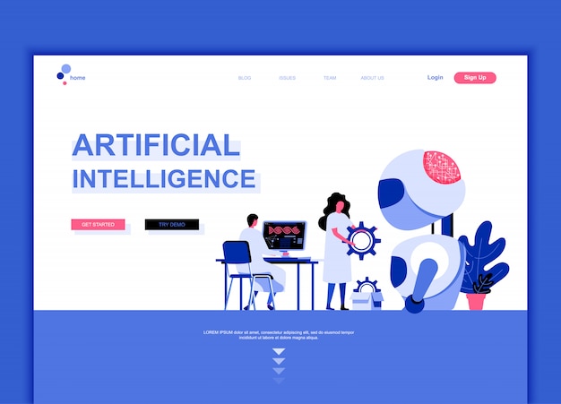 Modello di landing page piatto di Intelligenza Artificiale