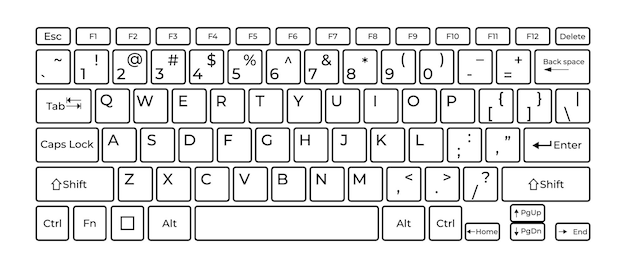 Modello di layout dei pulsanti della tastiera del computer con lettere per uso grafico. Illustrazione vettoriale