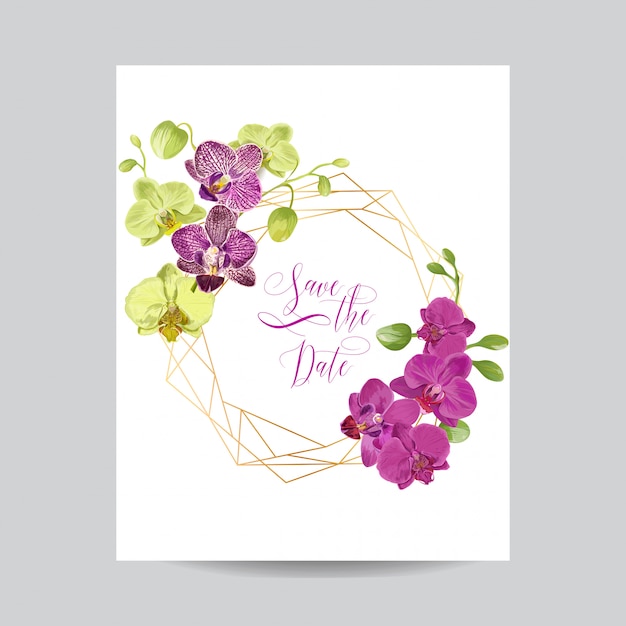 Modello di layout invito di nozze con fiori di orchidea.