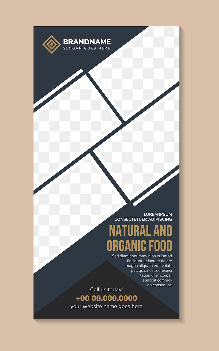 Vettore modello di layout verticale per banner o banner di promozione di alimenti naturali e biologici