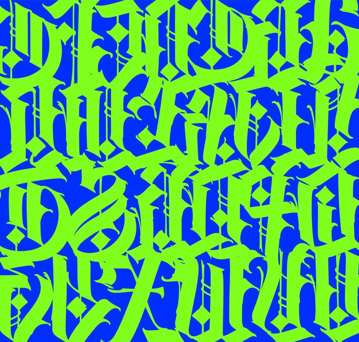 Vettore modello di lettere latine alfabeto inglese ornamento medievale in stile europeo alfabeto europeo