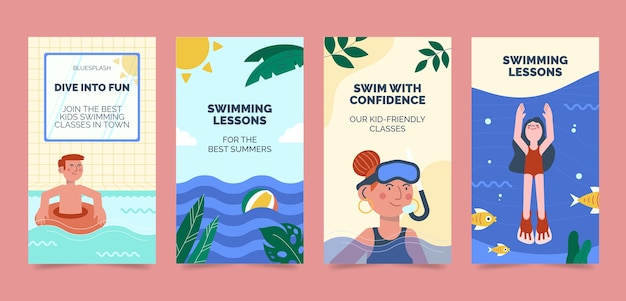 Modello di lezioni di nuoto design piatto