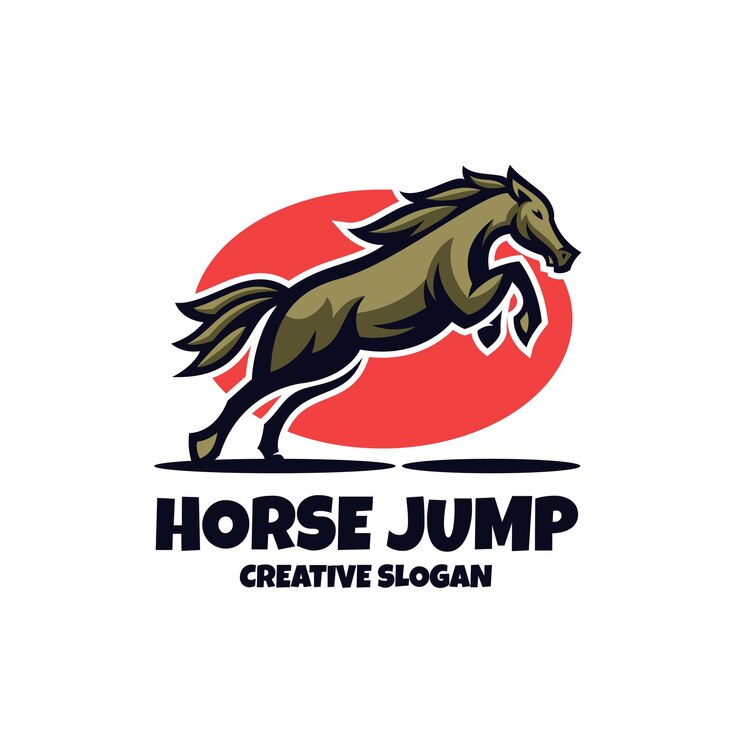 Modello di logo creativo equestre di salto del cavallo