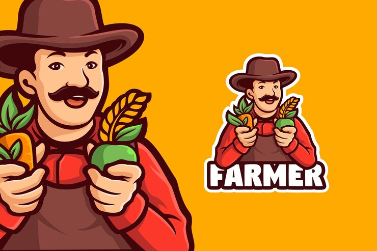 Modello di logo del fumetto dell'uomo contadino