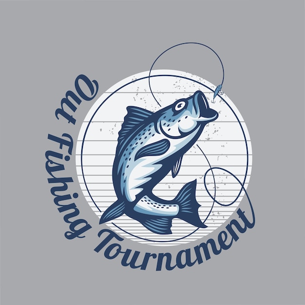 Modello di logo del torneo di pesca fuori isolato