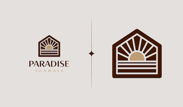 Modello di logo dell'onda del tramonto Simbolo premium creativo universale Illustrazione vettoriale