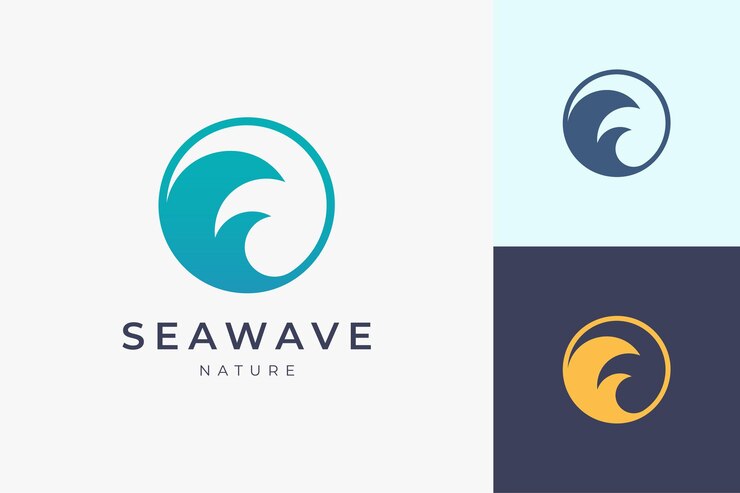 Modello di logo dell'onda dell'oceano in forma semplice e pulita